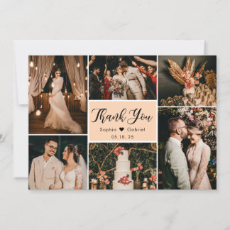 Modern Handwritten Script Wedding Photo Collage Thank You Card