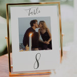 Modern Handwritten Script Wedding Photo  Table Num Table Number<br><div class="desc">An elegant modern handwritten calligraphy script in a deep forest green colour with photo makes this an excellent addition and keepsake to your wedding table.  Easily personalize with your photo and number(s) of choice.</div>