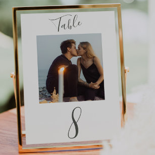 Modern Handwritten Script Wedding Photo  Table Num Table Number
