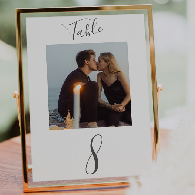 Modern Handwritten Script Wedding Photo  Table Num Table Number (Creator Uploaded)