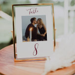 Modern Handwritten Script Wedding Photo Table Numb Table Number<br><div class="desc">An elegant modern handwritten calligraphy script in a deep marsala red colour with photo makes this an excellent addition and keepsake to your wedding table.  Easily personalize with your photo and number(s) of choice.</div>