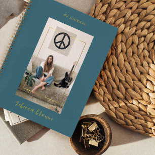 Modern Handwritten Teal Blue Gold Frame Notebook