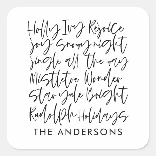 Modern Handwritten typography Holiday Photo Cards Square Sticker (Front)
