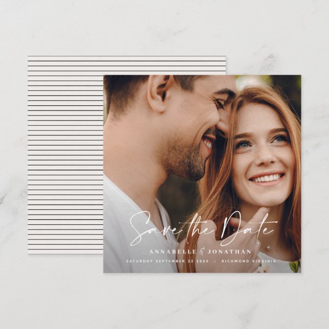 Modern handwritten typography wedding 1 photo save the date (Front/Back)