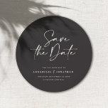 Modern handwritten typography wedding announcement<br><div class="desc">Modern classy typography bold wedding save the date card. With modern,  elegant typography and striped backer design. Colours can be customized.</div>