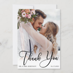 Modern Handwritten Wedding 2 Photo Thank You Card