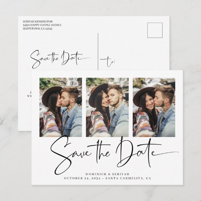 Modern Handwritten Wedding Save the Date Postcard (Front/Back)