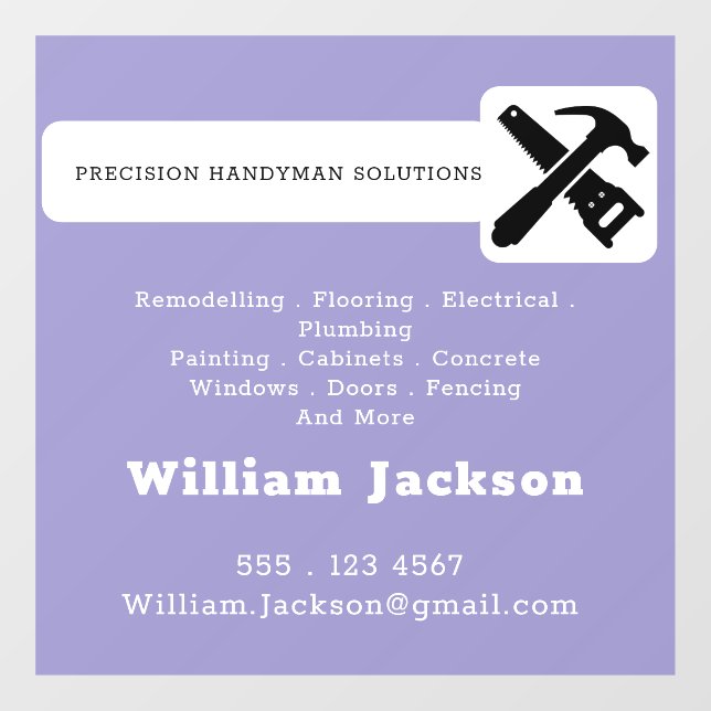 Modern handyman construction custom logo window cling (Sheet)