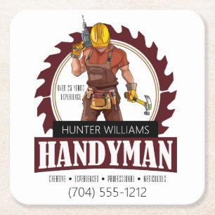 Modern Handyman Maintenance Contractor Tools Square Paper Coaster