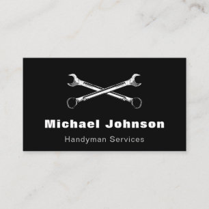 Modern Handyman Services Black & White Minimalist  Business Card