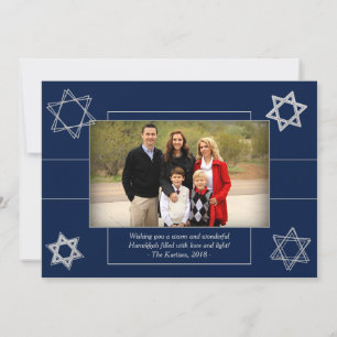 Modern Hanukkah Blue Silver Star of David Photo Holiday Card
