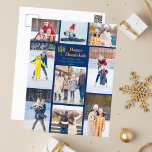 Modern Hanukkah Family Photo Collage Blue Gold Holiday Postcard<br><div class="desc">Chic customizable Jewish family photo collage Hanukkah postcard with a collection of winter photos. Add 9 of your favourite Chanukah memories on this modern 9 photograph layout around a menorah and gold script. Happy Hanukkah postcards.</div>
