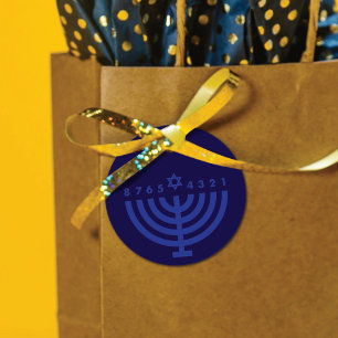 Modern Hanukkah Menorah Blue & Navy Favour Tag