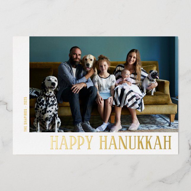 Modern Hanukkah Photo Foil Holiday Card (Front)