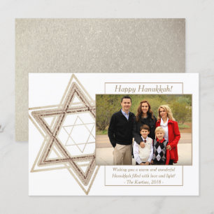 Modern Hanukkah Sepia Gold Star of David Photo Holiday Card
