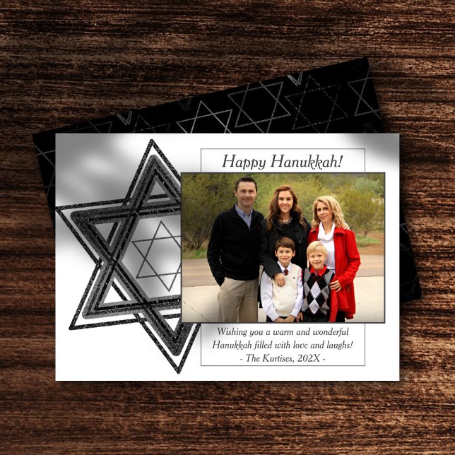 Modern Hanukkah Silver Wishful Star of David Photo Holiday Card (Creator Uploaded)