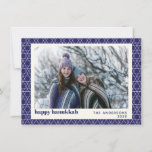 Modern Hanukkah Star Line Pattern Blue Photo Card<br><div class="desc">Wish friends and family a Happy Hanukkah with this simple card featuring a modern Jewish star line pattern in vibrant blue and white,  personalized with your photo,  greeting,  and name.</div>