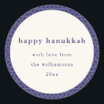 Modern Hanukkah Star Lines Elegant Blue Custom Classic Round Sticker<br><div class="desc">Send your Hanukkah wishes in style with this elegant sticker featuring a modern Jewish star line pattern in vibrant blue and white. Personalized with your photo, greeting, and name, it’s the perfect festive touch for gifts, envelopes, or party favours to share the joy of the season with friends and family....</div>