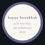 Modern Hanukkah Star Lines Elegant Blue Custom Classic Round Sticker<br><div class="desc">Send your Hanukkah wishes in style with this elegant sticker featuring a modern Jewish star line pattern in vibrant blue and white. Personalized with your photo, greeting, and name, it’s the perfect festive touch for gifts, envelopes, or party favours to share the joy of the season with friends and family....</div>