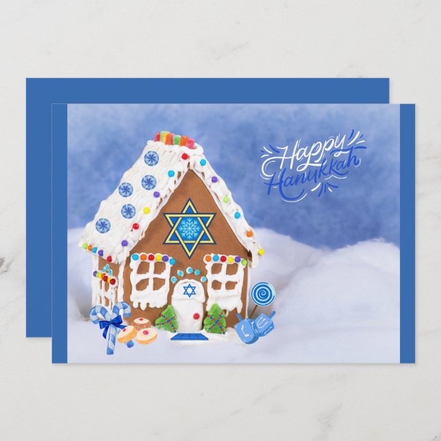 Modern Hanukkah Star of David Gingerbread House  Holiday Card (Front/Back)