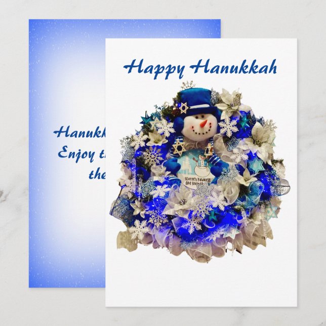 Modern Hanukkah Star of David Snowman Wreath  Holiday Card (Front/Back)