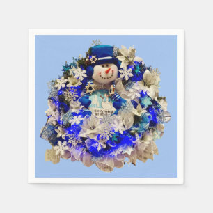 Modern Hanukkah Star of David Snowman Wreath Napkin