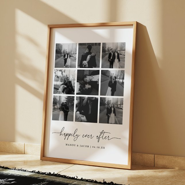 Modern Happily Ever After 9 Photo Collage Wedding Poster (Creator Uploaded)