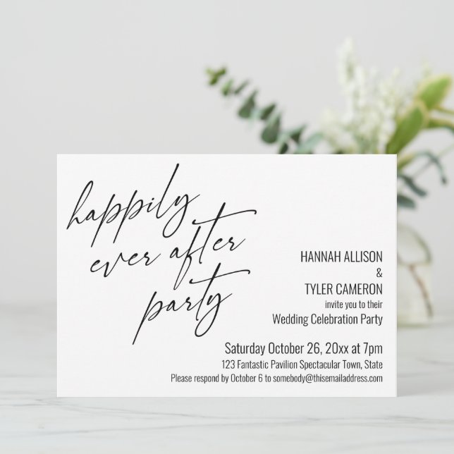 Modern Happily Ever After Party Wedding Reception Invitation (Standing Front)