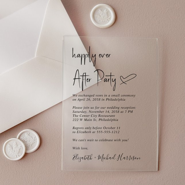 Modern Happily Ever After Wedding Reception Acrylic Invitations (Make your day unforgettable with stunning acrylic invitations—modern, elegant, unique!)
