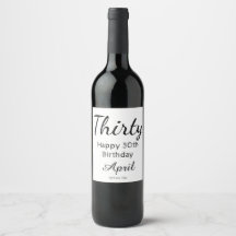 Modern Happy 30th Birthday Wine Bottle Label
