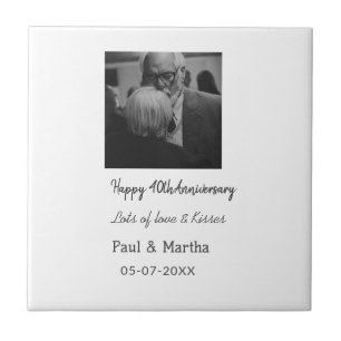 Modern happy 40th anniversary add name date photo tile