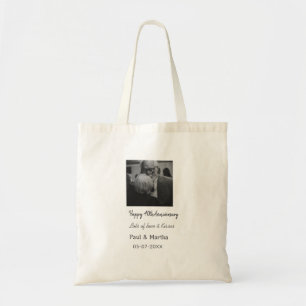 Modern happy 40th anniversary add name date photo tote bag