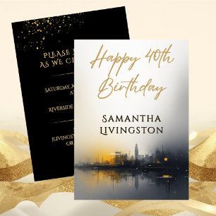 Modern Happy 40th Birthday Party Black and Gold Invitation