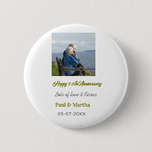 Modern happy 50th anniversary add name date photo 2 inch round button