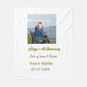 Modern happy 50th anniversary add name date photo fleece blanket
