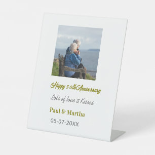 Modern happy 50th anniversary add name date photo pedestal sign
