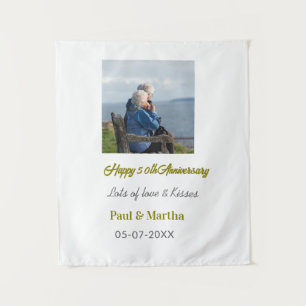 Modern happy 50th anniversary add name date photo  tapestry