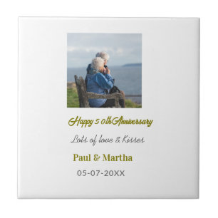 Modern happy 50th anniversary add name date photo tile