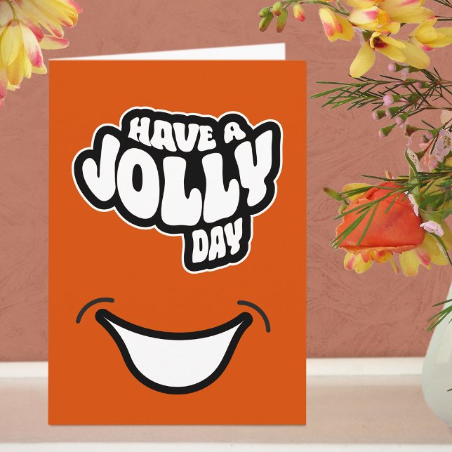 Modern Happy (Birth)Day Text Folded Greeting Card  (Jolly Greeting Card - Orange)