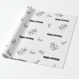 Modern happy birthday black and white wrapping paper