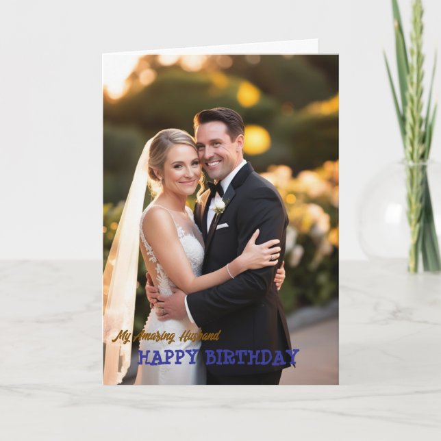 Modern happy birthday husband collage Photo Card (Front)