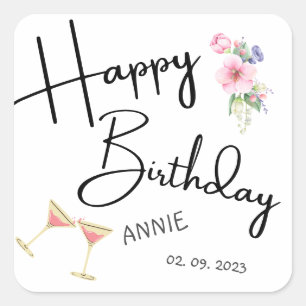 Modern happy birthday personalized square sticker