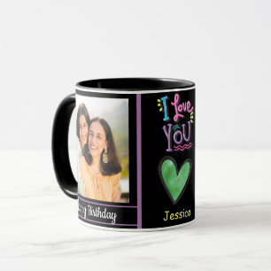 Modern Happy Birthday Photo and Name  Mug