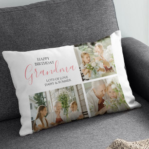 Modern Happy Birthday Photo Collage Lumbar Pillow