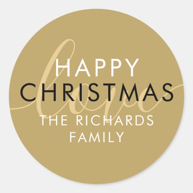 Modern Happy Christmas Gold Chic Script Love Classic Round Sticker (Front)