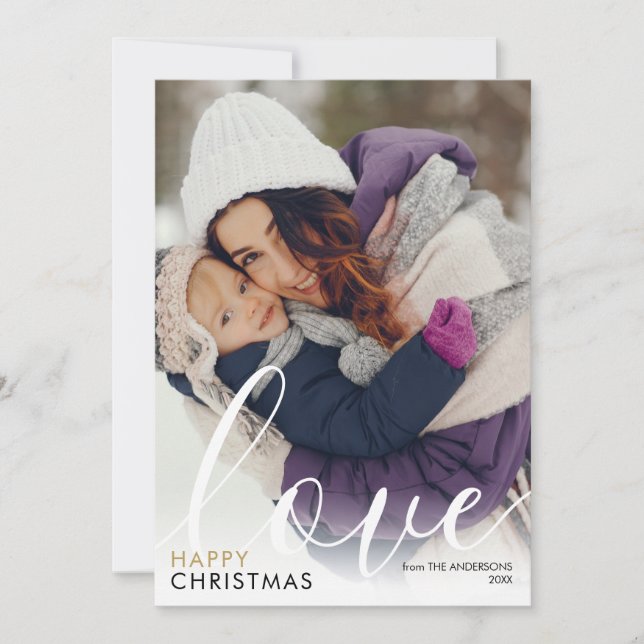 Modern Happy Christmas Photo Script Love Chic Holiday Card (Front)