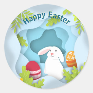 Modern Happy Easter Bunny I 3D Easter Egg Design Classic Round Sticker