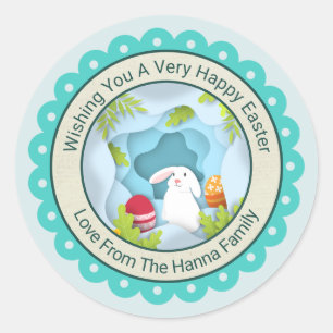 Modern Happy Easter Bunny I 3D Easter Egg Design Classic Round Sticker
