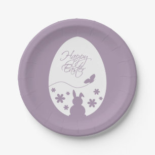 Modern Happy Easter Egg Pastel Purple Paper Plate