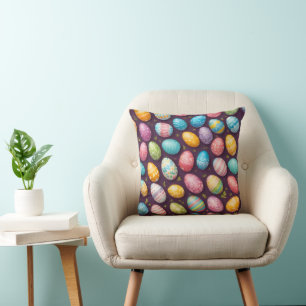 Modern Happy Easter Eggs Collection Throw Pillow